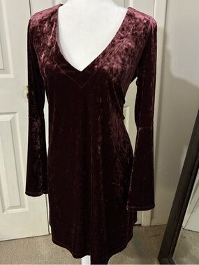 a.n.a Crushed Velvet V-Neck Midi Dress in Wine